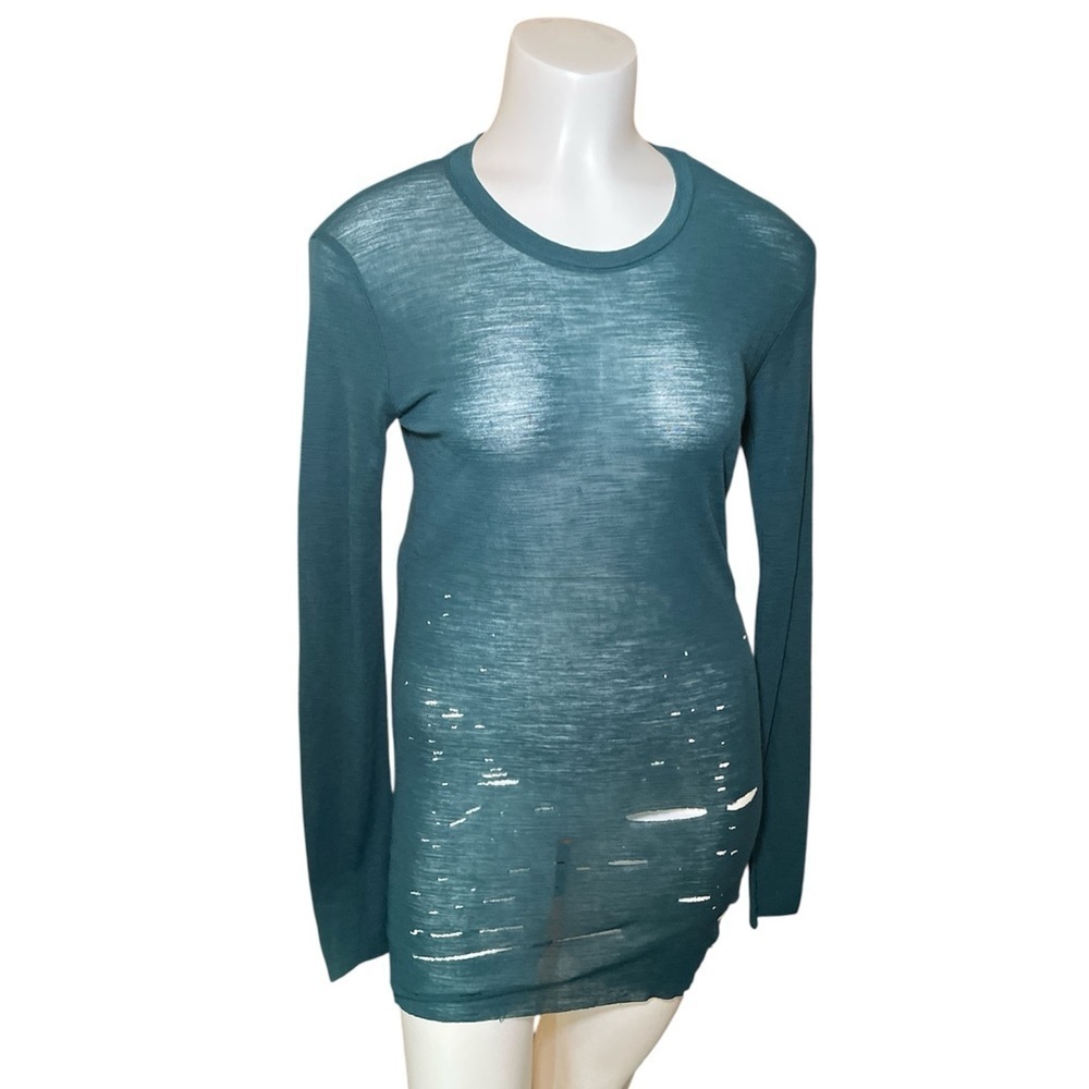 Diesel T-Fien Ripped Destroyed Long Sleeve Teal Top sz XXS